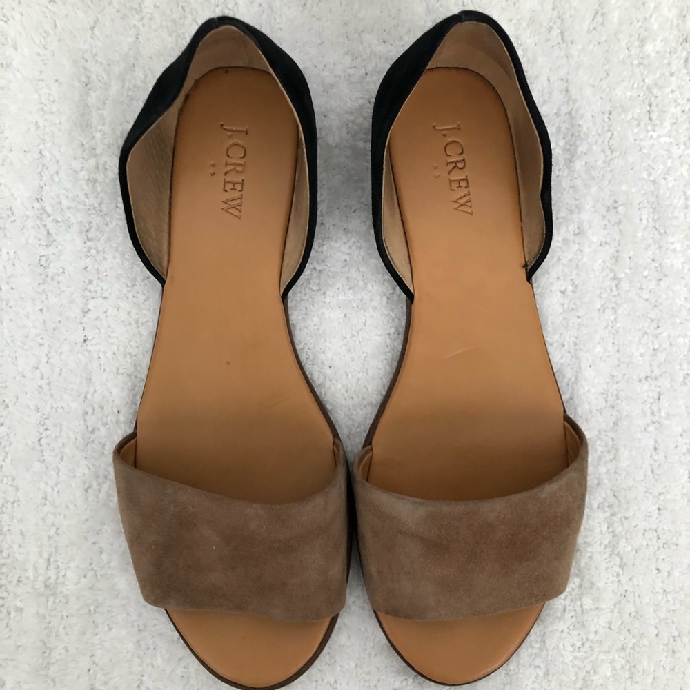 J. Crew Black and Tan Open Toe D’Orsay Flat Size 8